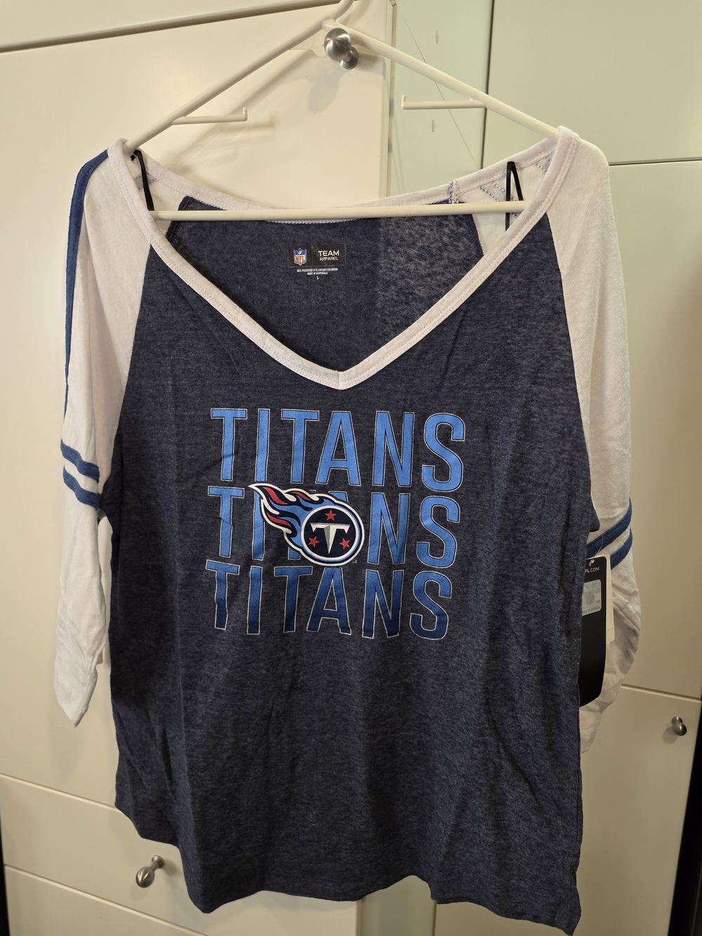 NWT Tennessee Titans NFL Team Apparel Blue Raglan 3/4 Sleeve Shirt Women's L